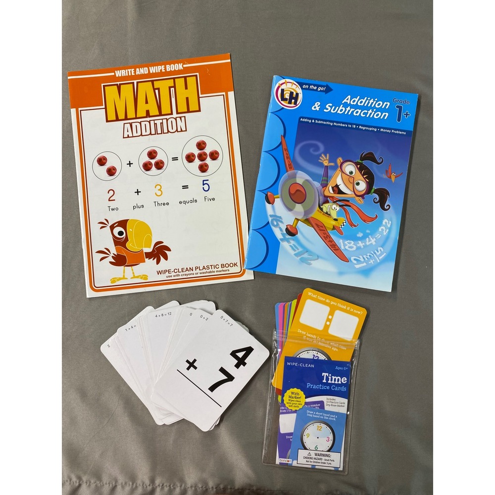 Math Addition Subtraction Time Wipe Clean Book Cards Set Grade 1 Homeschool‎